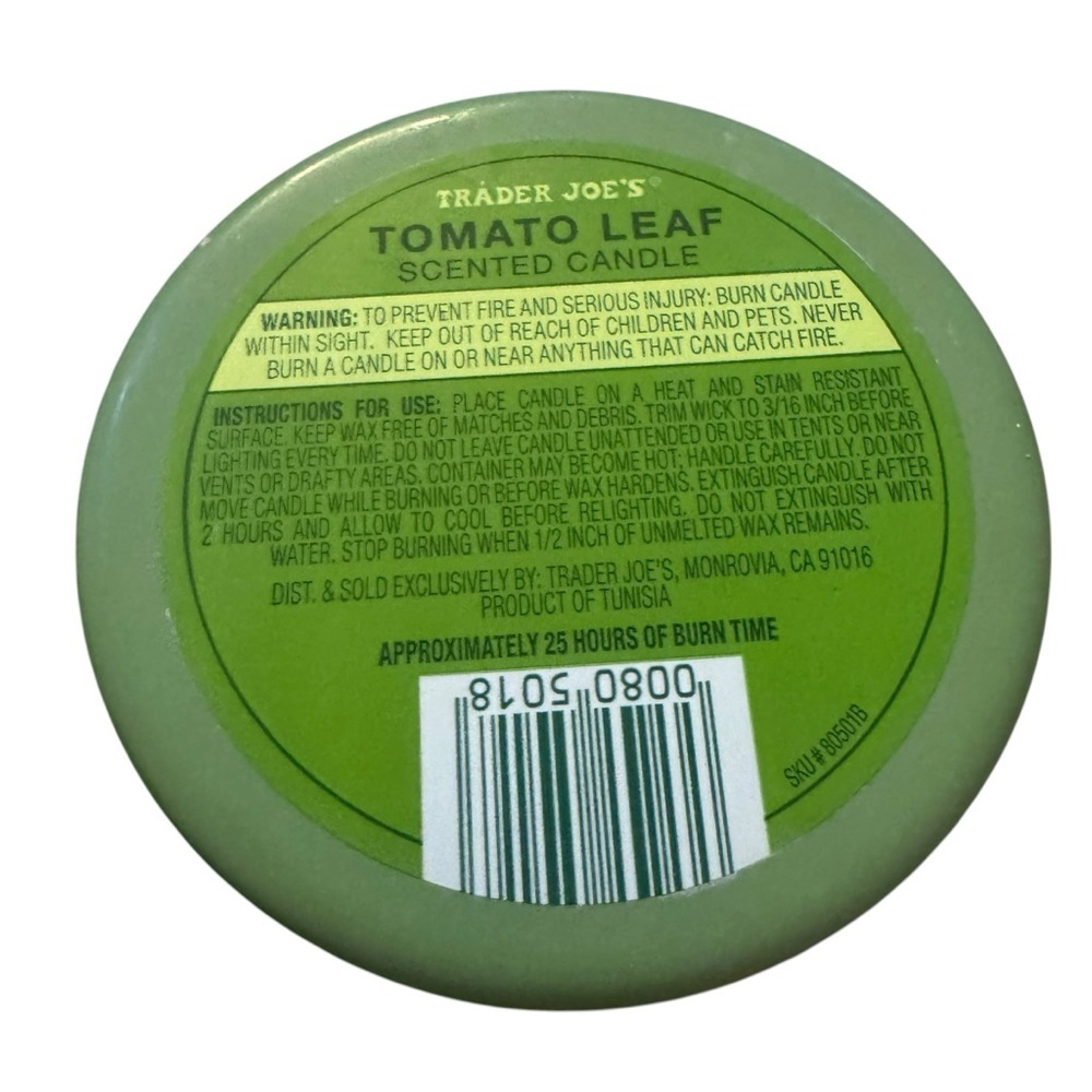Soy wax coconut beewax blends candle Tomato Leaf in sage tin Trader Joe’s 5.3oz - Picture 6 of 7